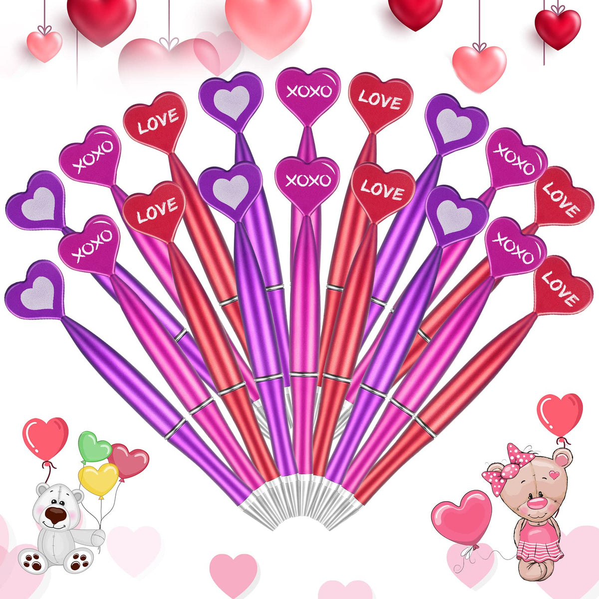 Jeyiour 96 Pcs Valentines Day Heart Shaped Pens Bulk 1 mm Rollerball Black Gel Ink Pretty Novelty
