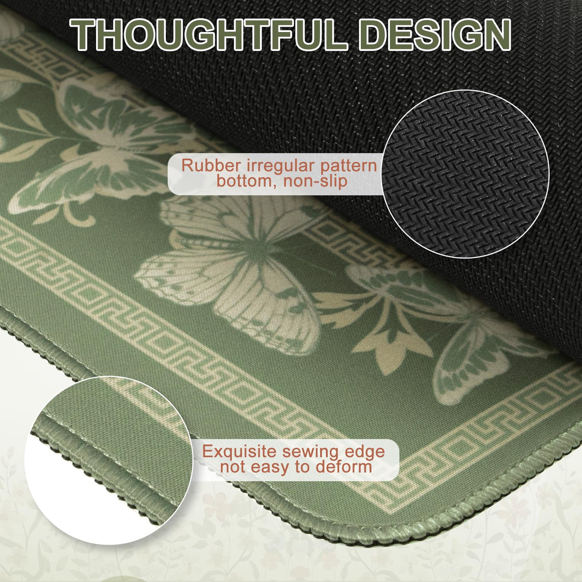 iCasso Floral Desk Mat for Keyboard and Mouse,Cute Mouse Pad,Light Green