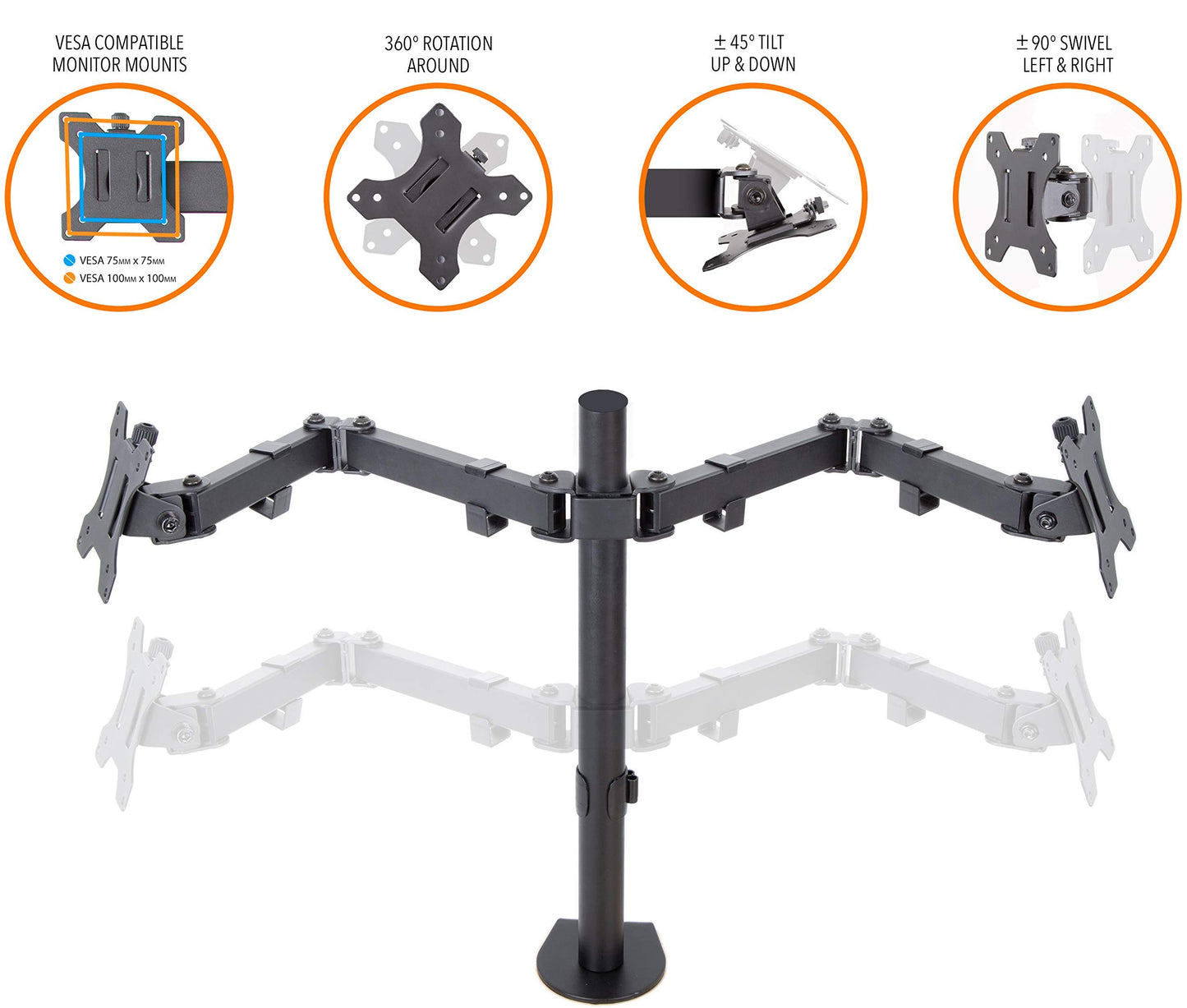 Stand Steady 2 Monitor Mount Desk Stand | Height Adjustable Double Monitor Stand with Desk Clamp|