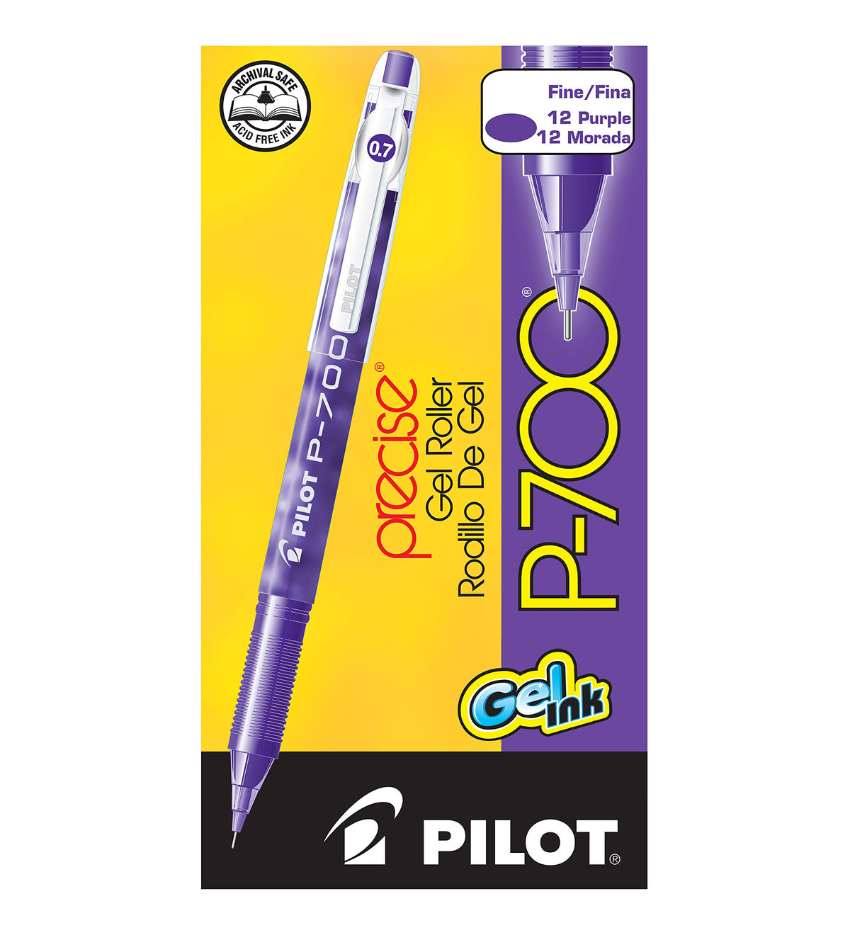 Pilot, Precise P-700 Gel Ink Rolling Ball Stick Pens, Marbled Barrel, Fine Point 0.7 mm, Purple