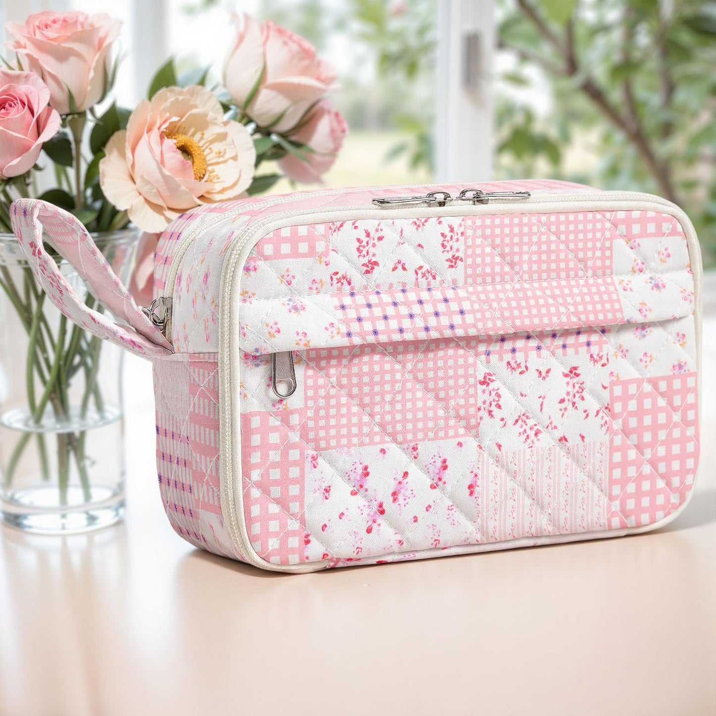 WOBAGMEN Quilted Pencil Pouch for Girls Women, Large Pencil Case Pouch with Compartments Cute