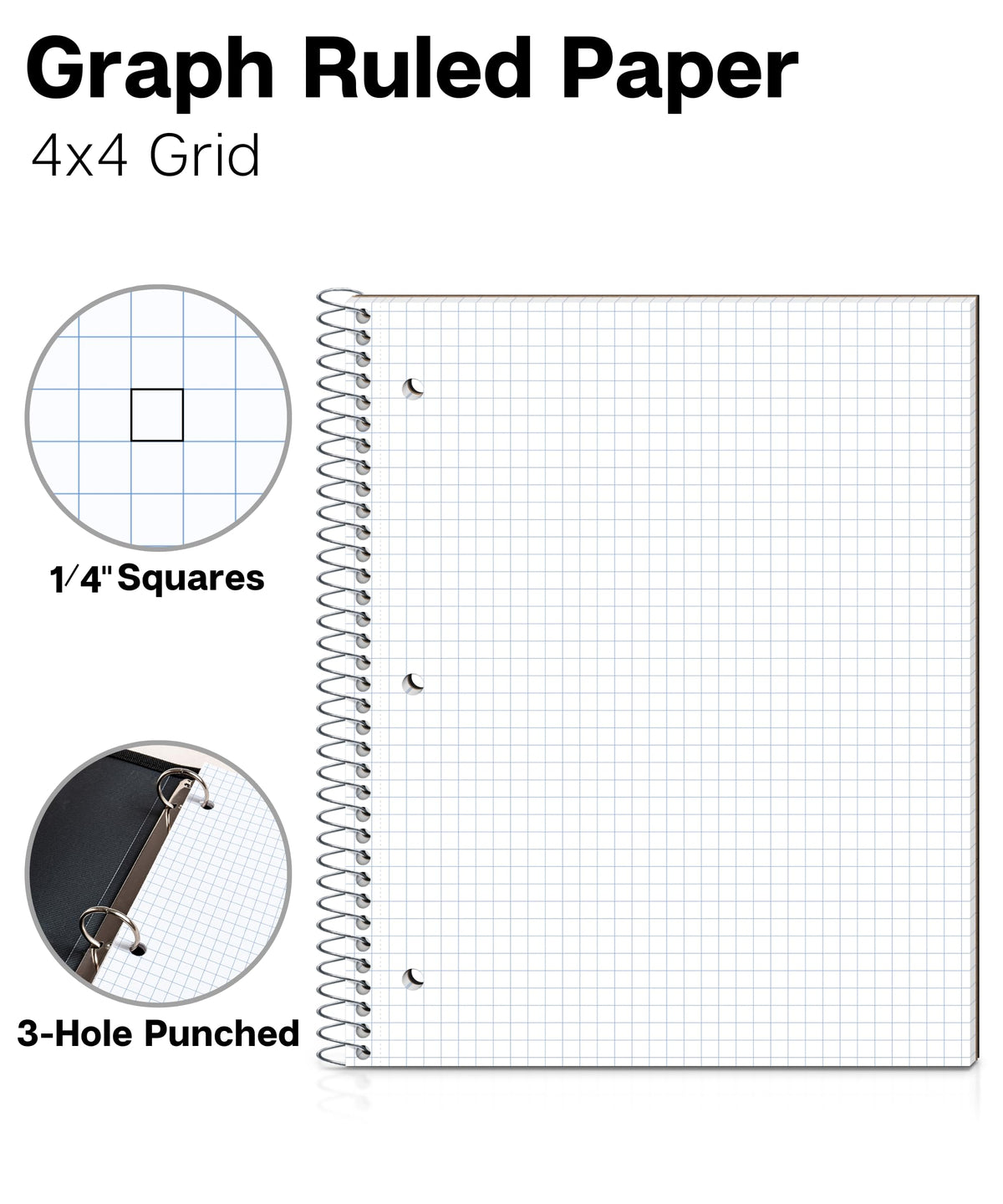 Dunwell 1-Subject Graph Paper Notebook 8.5x11, 200 Pages, Black
