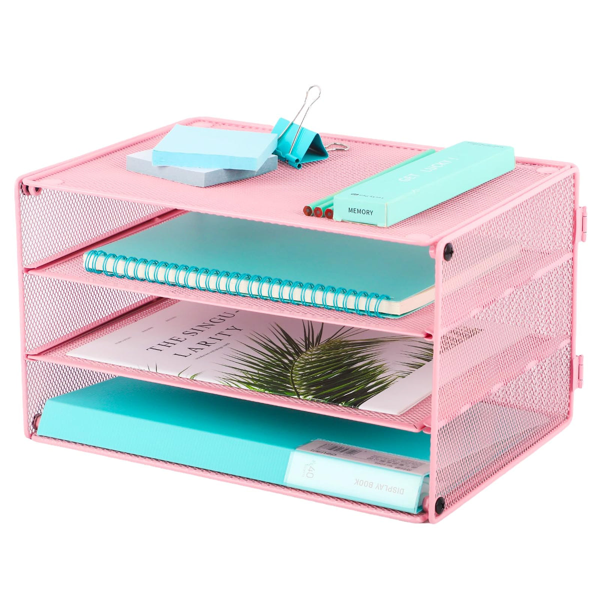 EASEPRES Paper Organizer Tray, 3 Tier Mesh Desk File Organizer Letter Sorter Holder for Home