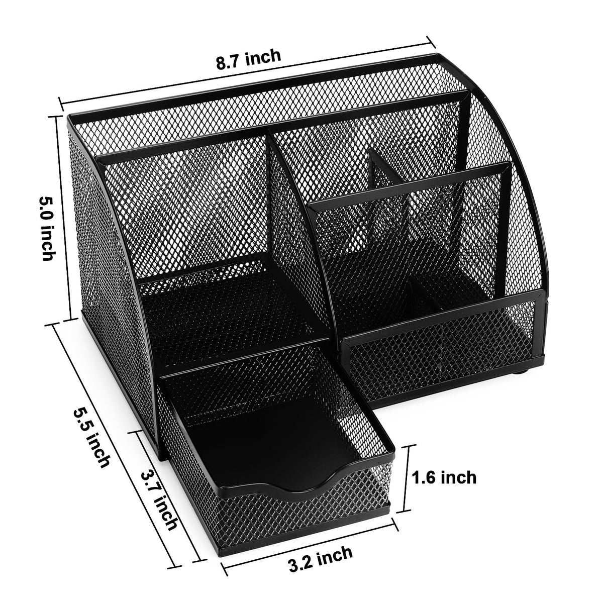 Comix Mesh Pen Pencil Holder Desk Organizer, 7 Compartment Wire Desktop Pen Pencil Cup Caddy Office