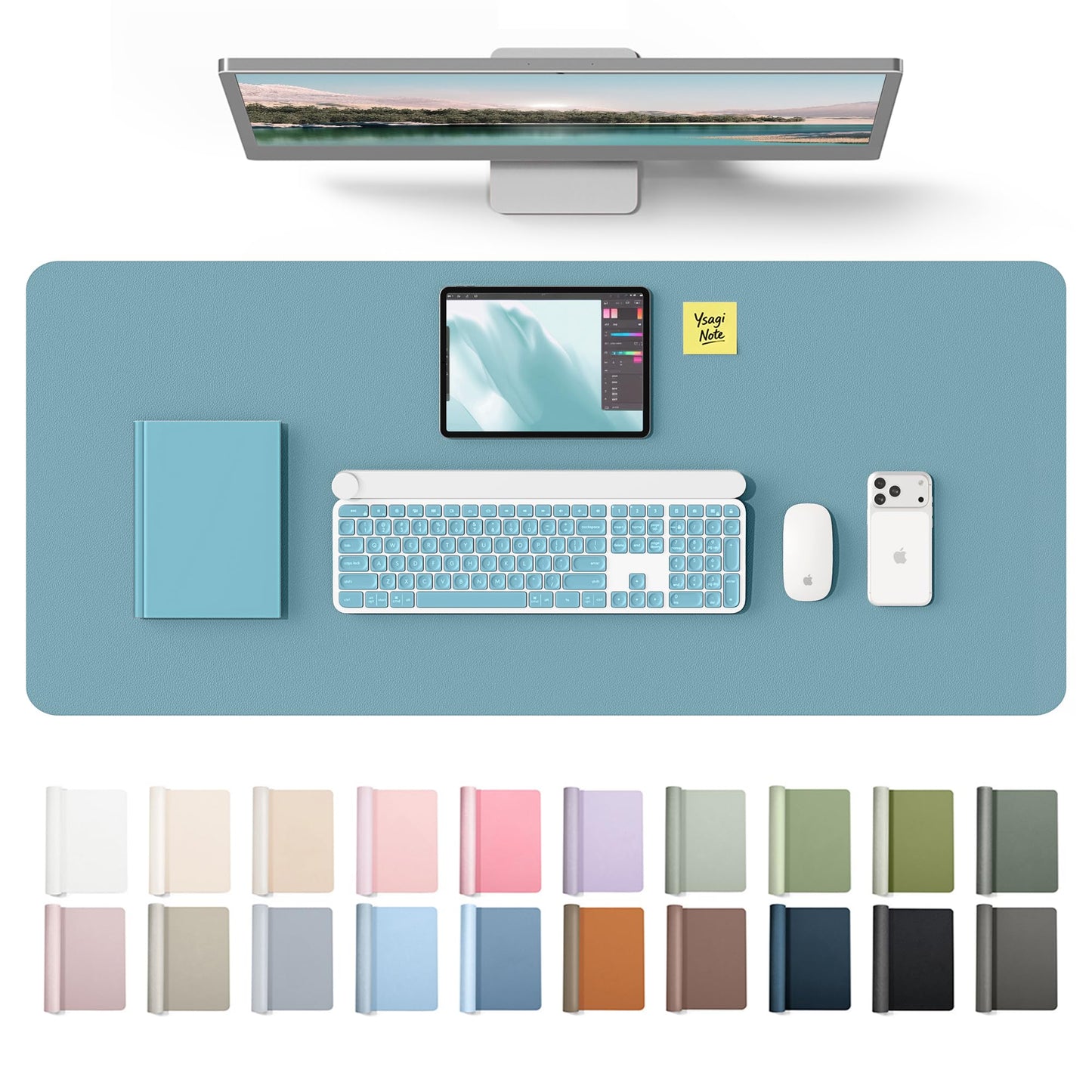 YSAGi Leather Desk Protector, Office Mat, Large Mouse Mat, Non-Slip PU Leather Blotter, Laptop Desk