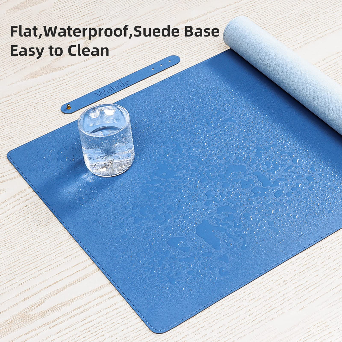 Wolaile Faux Leather Desk Pad Blotter,Water and Slip Resistant Writing Desk Protector Mat,Blue