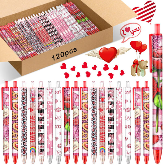 Leinuosen 120 Pcs Valentine's Day Ballpoint Pen Bulk Valentine's Day Heart Black Ink Pens for