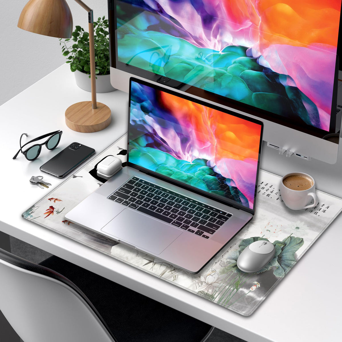 LL-COEUR XXL Landscape Gaming Mouse Pad Computer Keyboard Mat Office Desk Pad (Lotus 2, 23.6" x