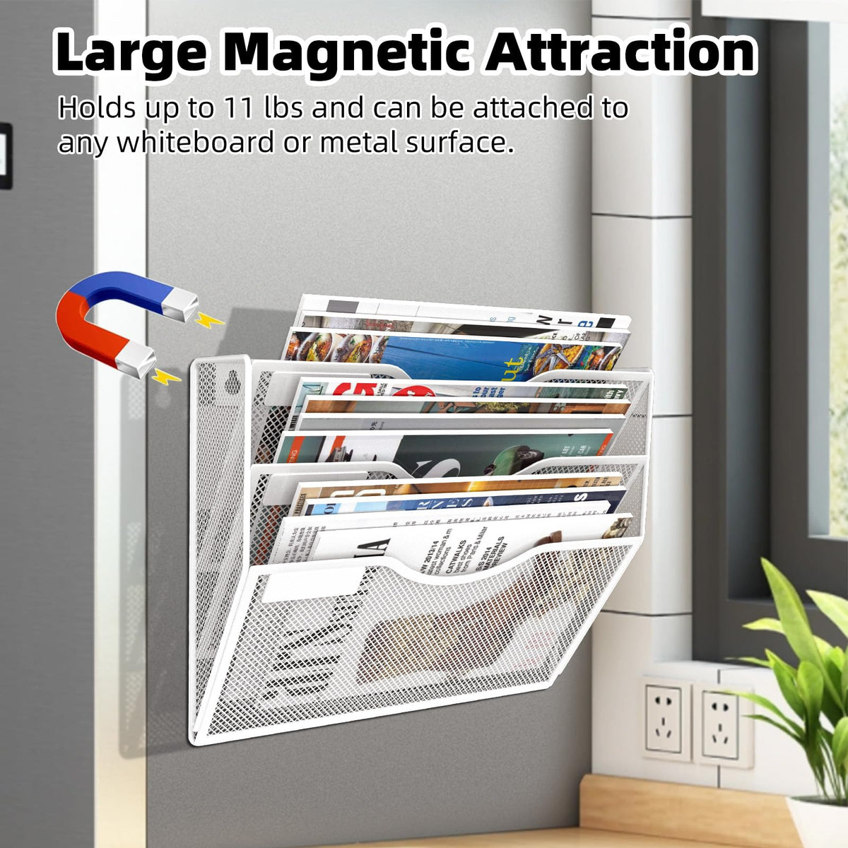 LQPAFZ 3-Tier Magnetic File Holder, No Drilling Installation File Cabinet Organizer, White Magnetic