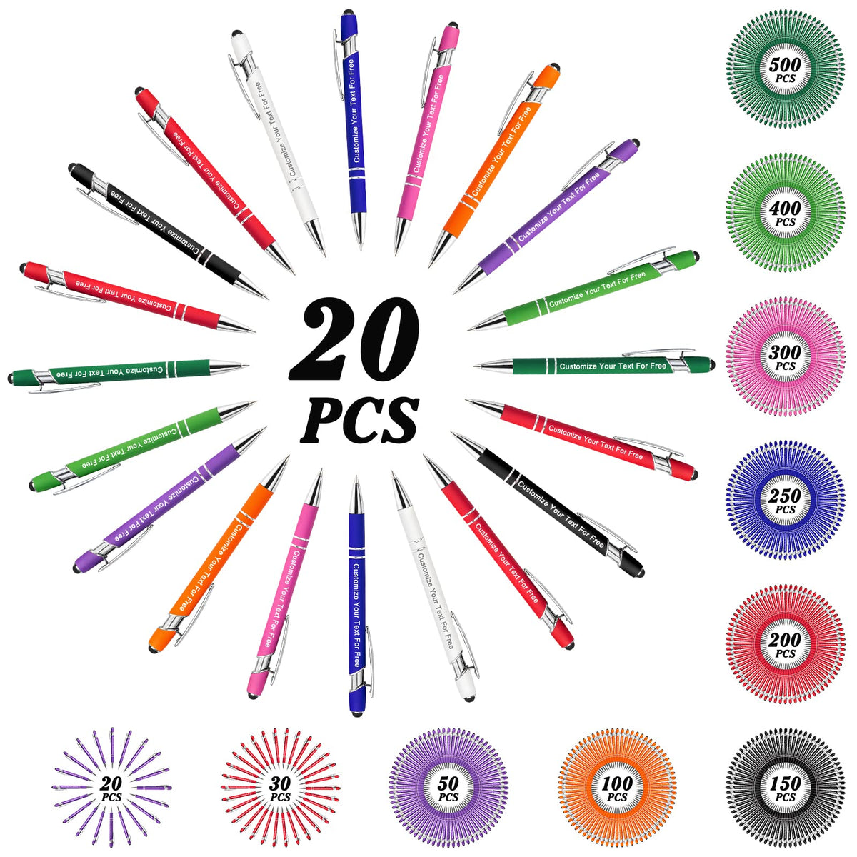 Max 500 Pcs Personalized Pens Bulk, Custom Pens with Free Engraving, Customized Stylus Tip