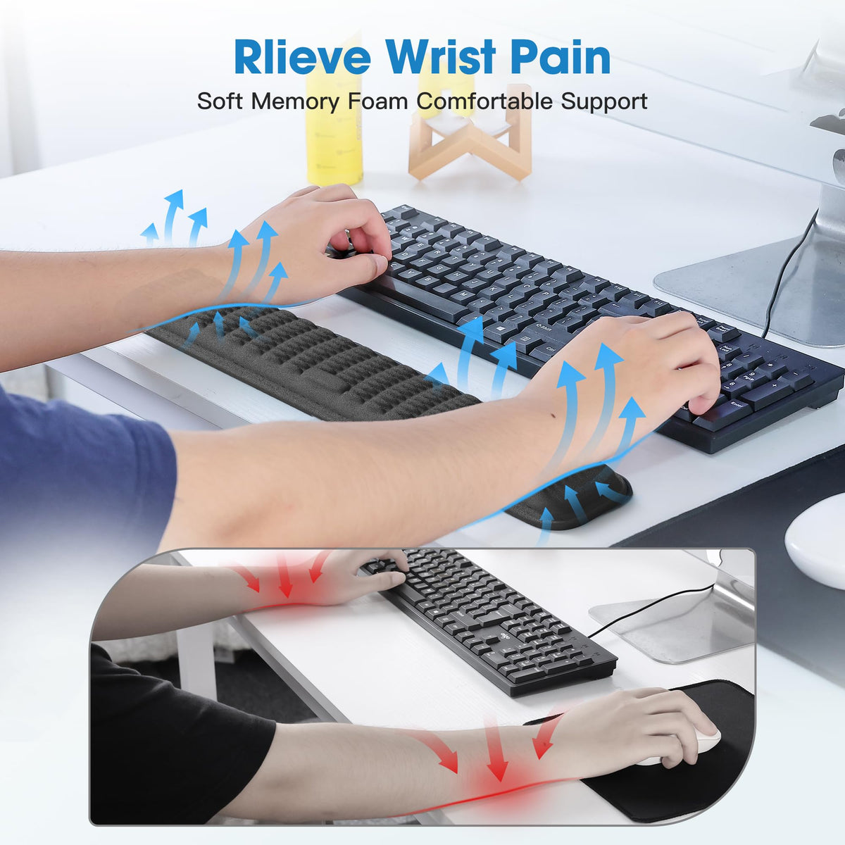 MEKASS Keyboard Wrist Rest, Soft Memory Foam Wrist Support, Keyboard Hand Rest Pad for Wrist Pain