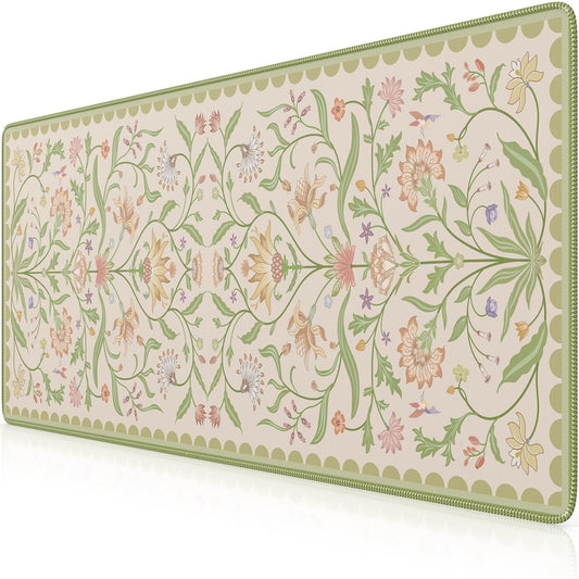 iLeadon Green Floral Desk Mat, Large Mouse Pad for Keyboard and Mouse