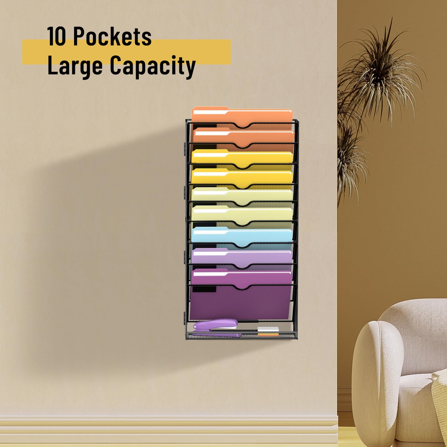 SUPEASY 10Tier Hanging Wall File Holder Organizer for Papers, Folders, Files Clipboard & Magazine