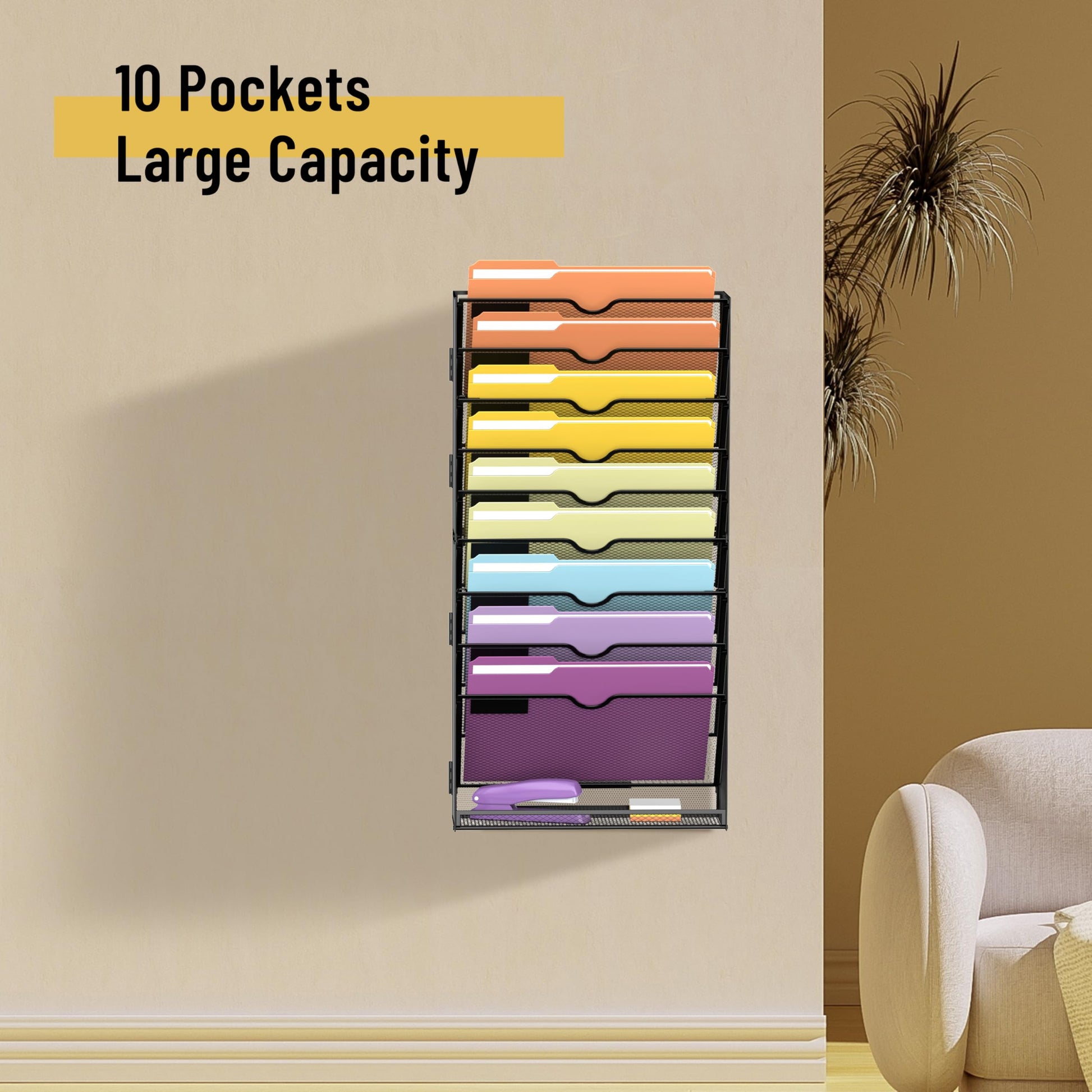 SUPEASY 10Tier Hanging Wall File Holder Organizer for Papers, Folders, Files Clipboard & Magazine