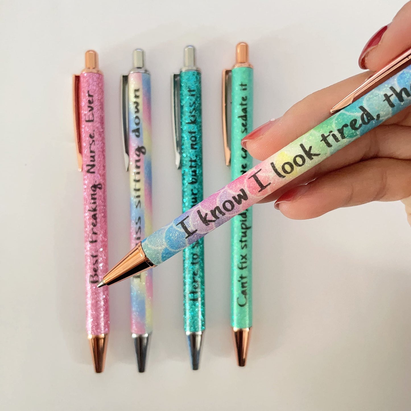 Jxueych Nurse Pen Set of 5 - Funny Metal Pens with Humorous Quotes for Medical Professionals, Desk