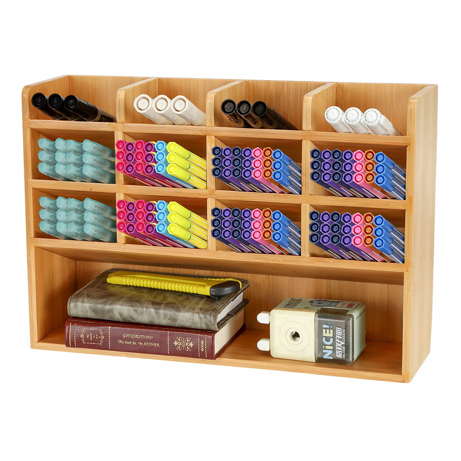 Dicunoy Desktop Pen Holder Organizer, Bamboo Art Supply Storage Caddy Holds 300 Pencils, 13