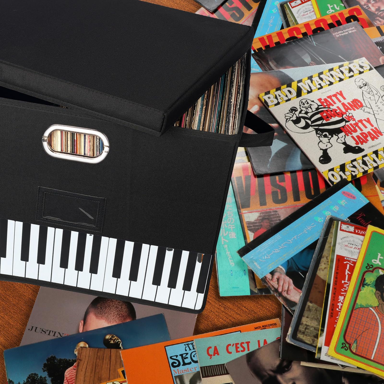 Lukeline 12-Inch Vinyl Record Storage Boxes with Lids and Handles, Stylish and Practical LP Record