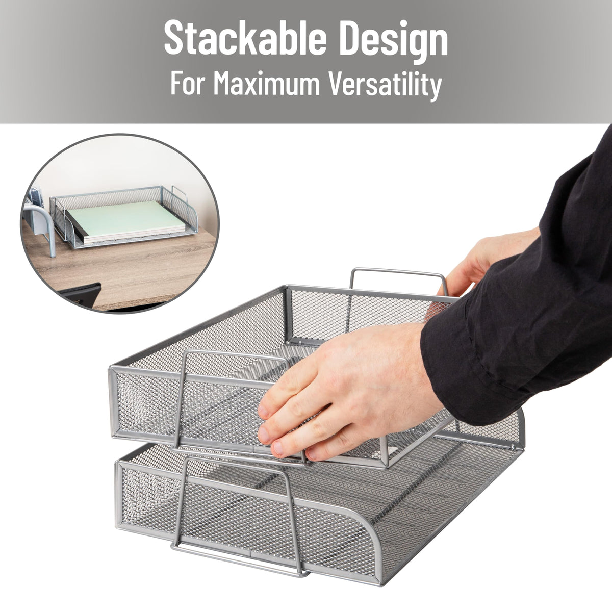 Mind Reader Stackable Paper Tray, Desktop Organizer, File Storage, Office, Metal Mesh, 2 Pcs.