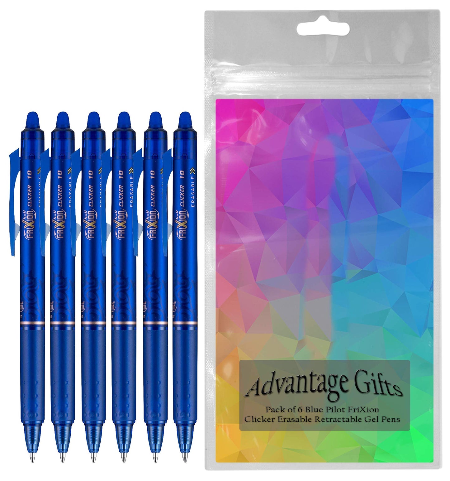 Clicker Retractable Erasable Gel Pen, Blue, Bold Point, 6-pk;