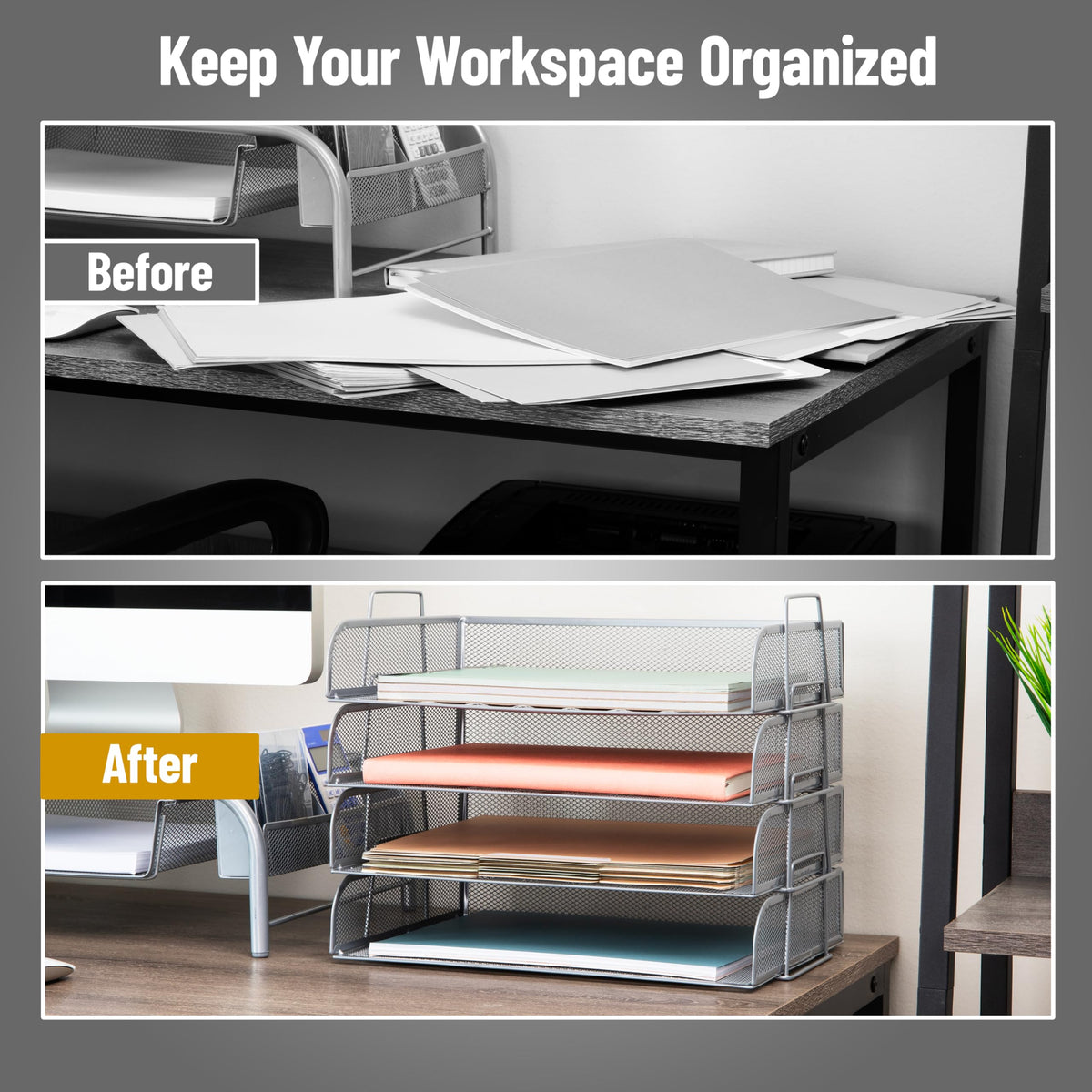 Mind Reader Stackable Paper Tray, Desktop Organizer, File Storage, Office, Metal Mesh, 4 Pcs.