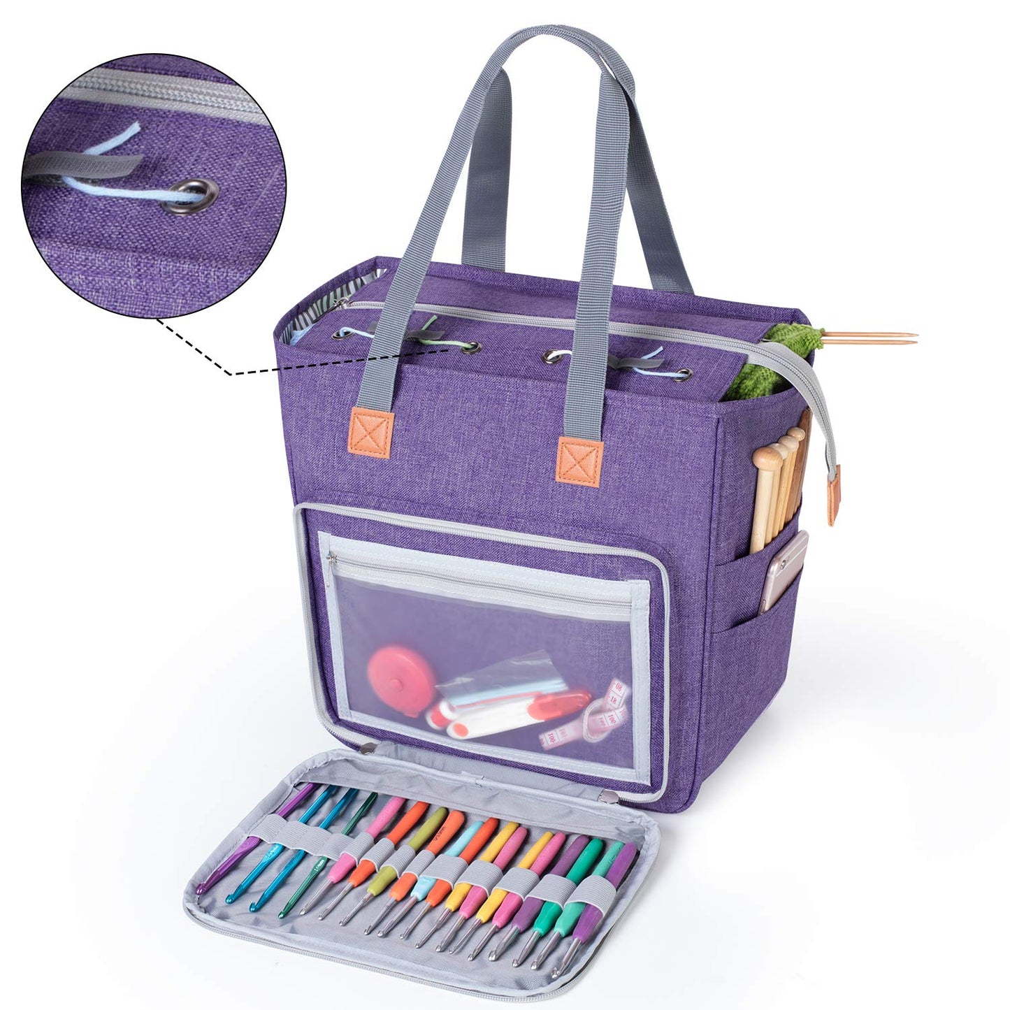 LUXJA Knitting Yarn Storage Tote Bag, Purple