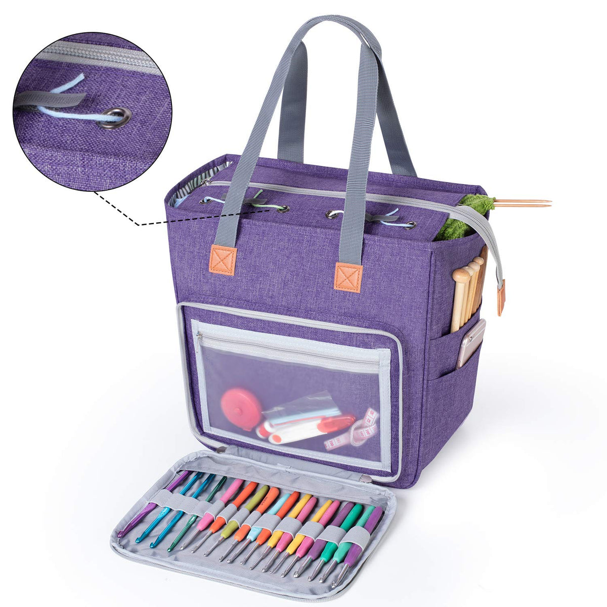 LUXJA Knitting Yarn Storage Tote Bag, Purple