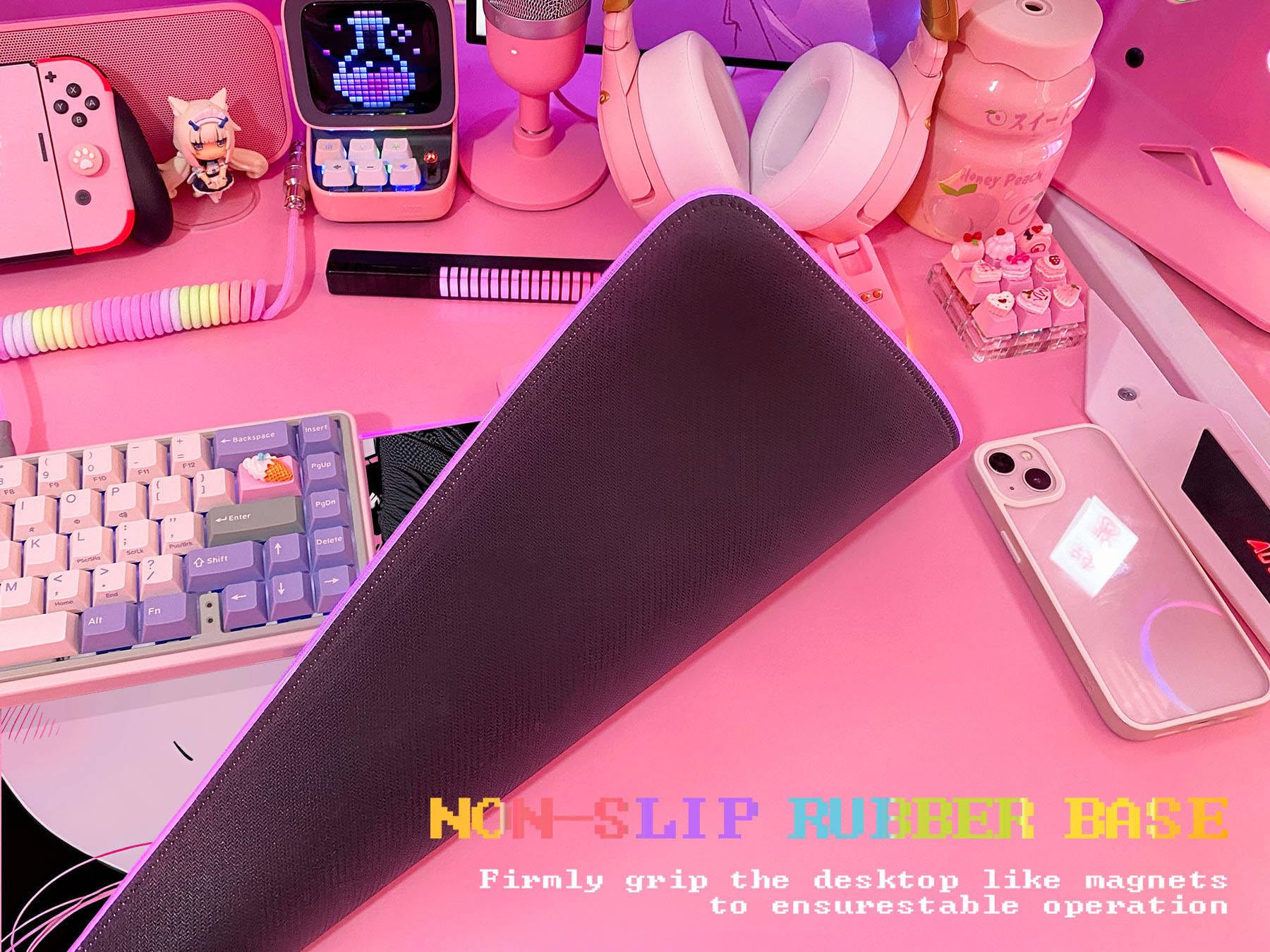 JMIYAV Pink RGB Gaming Mouse Pad 31.5x12 Inch PC XL Large Extended Glowing Led Light Up Desk Pad