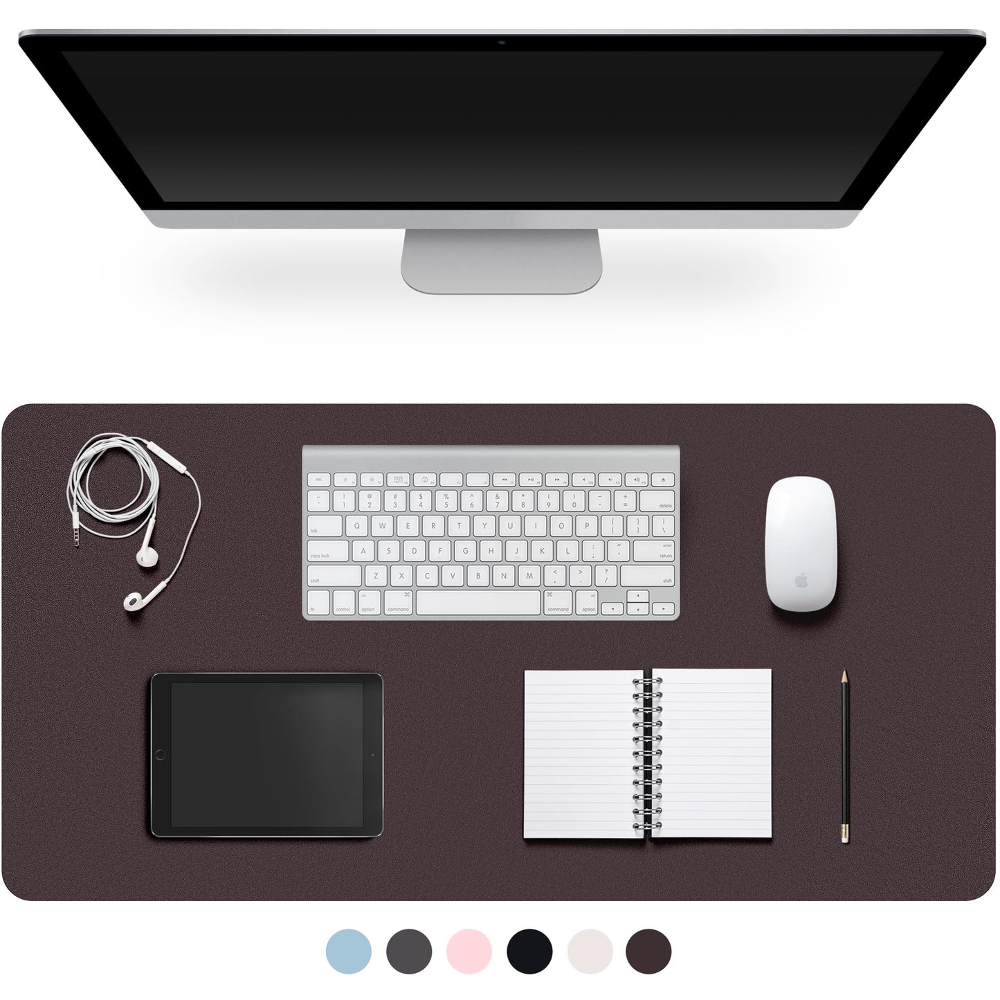 Leather Desk Pad Protector,Non-Slip Desk Pad(Dark Coffee, 47.2" x 17")