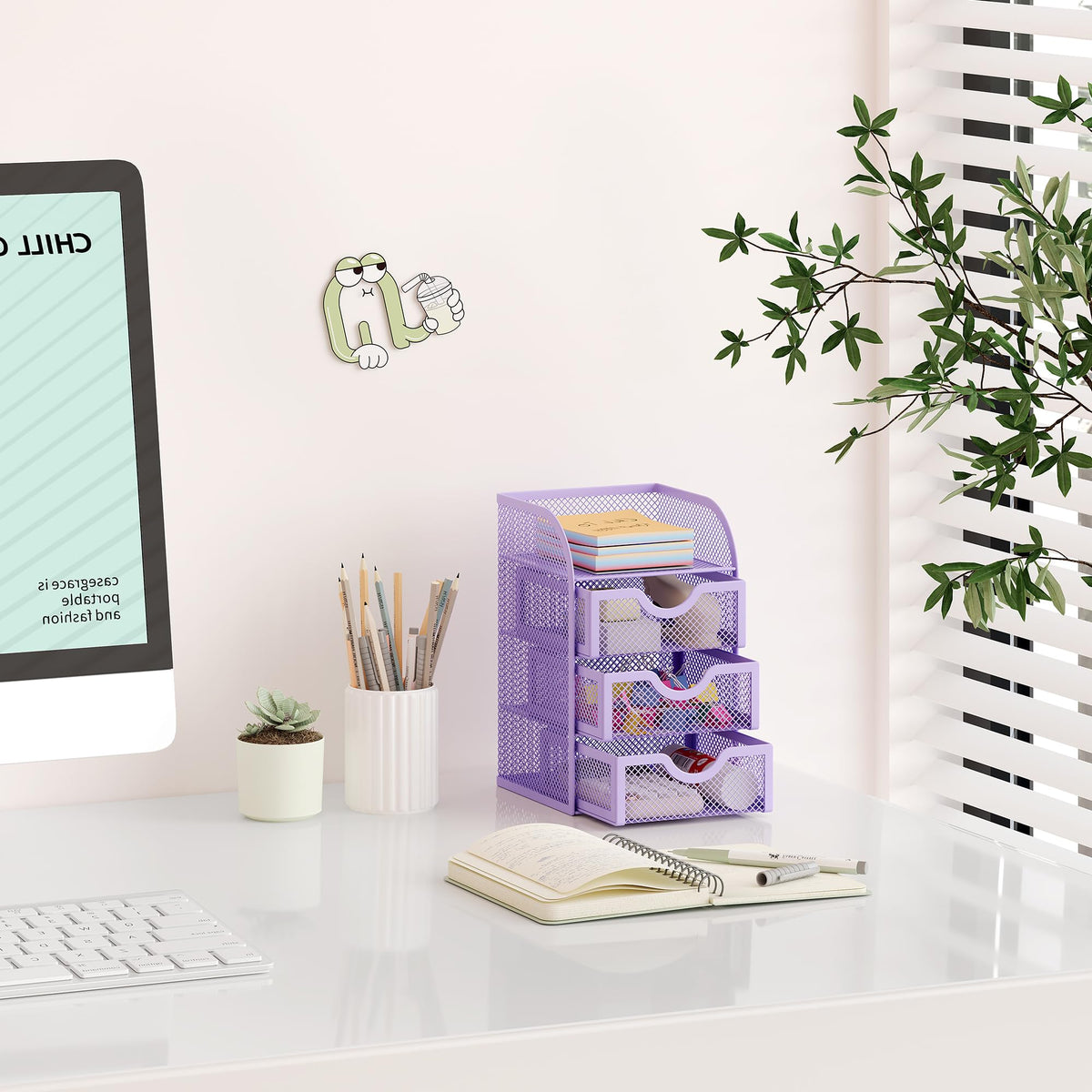 EasyPAG Mesh Desk Organizer with 3 Drawer Office Desktop Organizers and Accessories Stationery