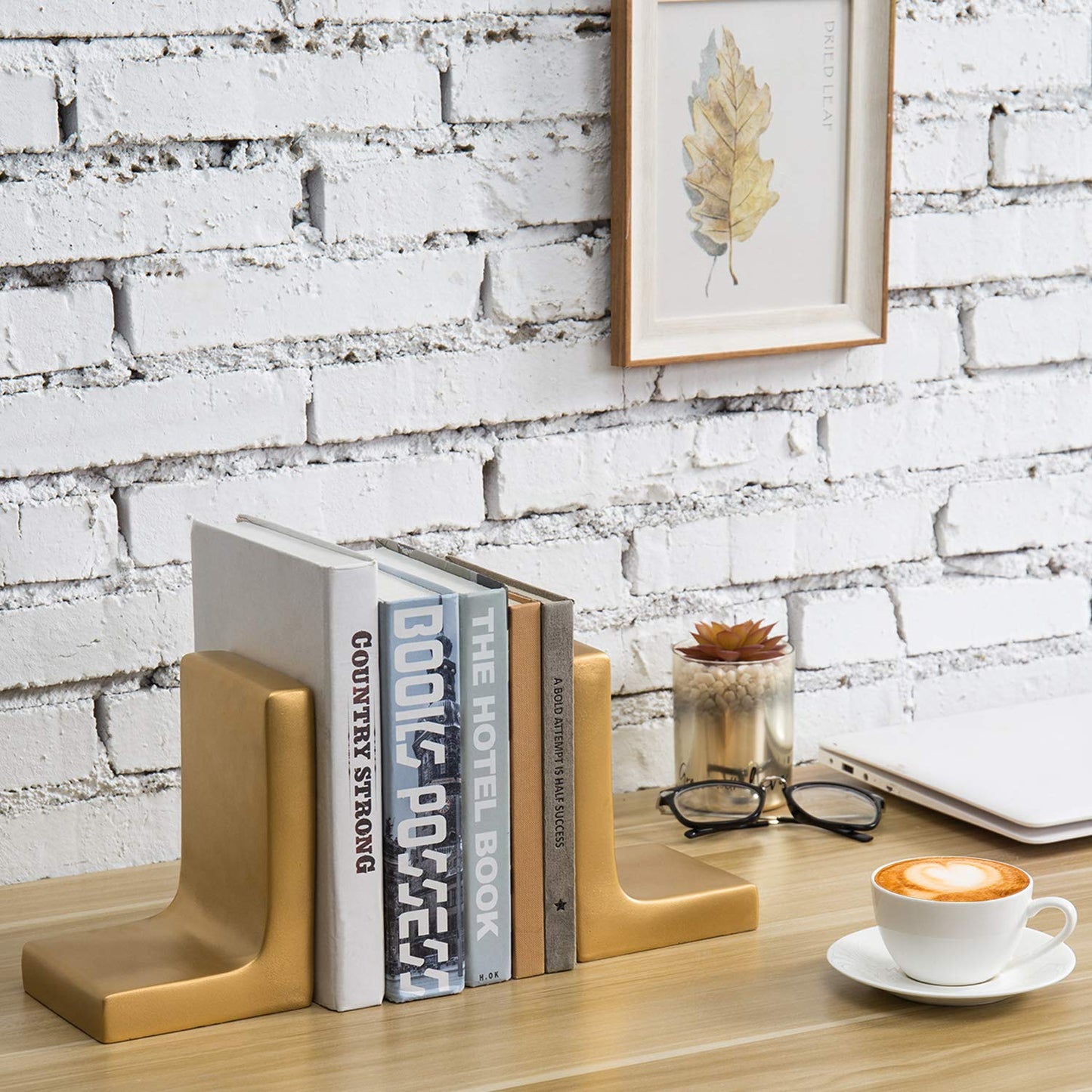 MyGift Modern Gold Concrete Office Bookshelf Decor Bookends for Heavy Book and Textbooks, Desktop