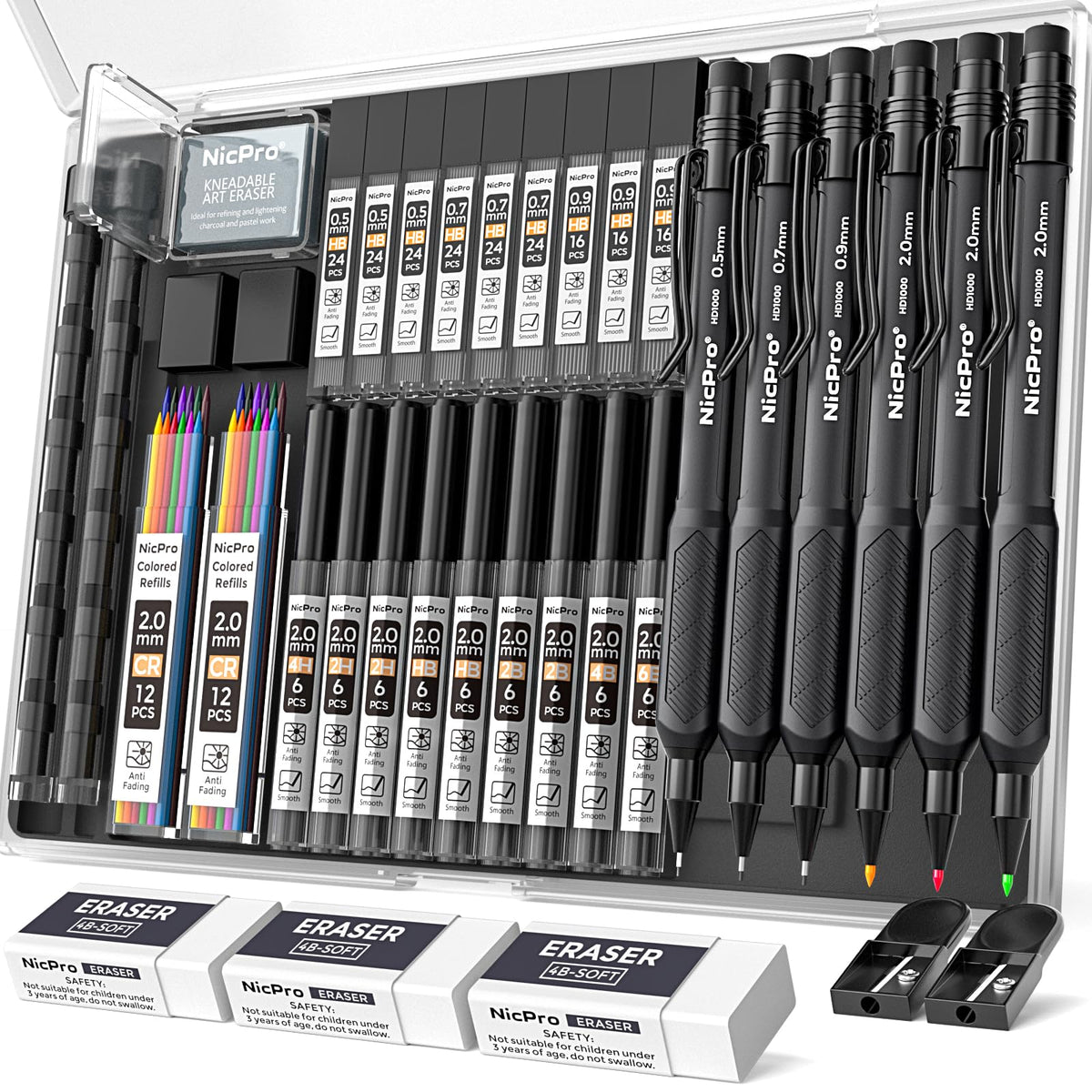 Nicpro 6PCS Art Mechanical Pencil Set,HD1000 Mechanical Drawing Pencils