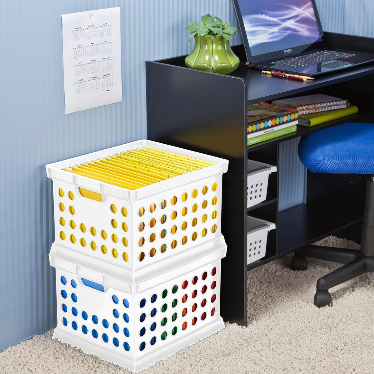 Sterilite Storage Crate Bin File Organizer for Home & Office, White, 6-Pack