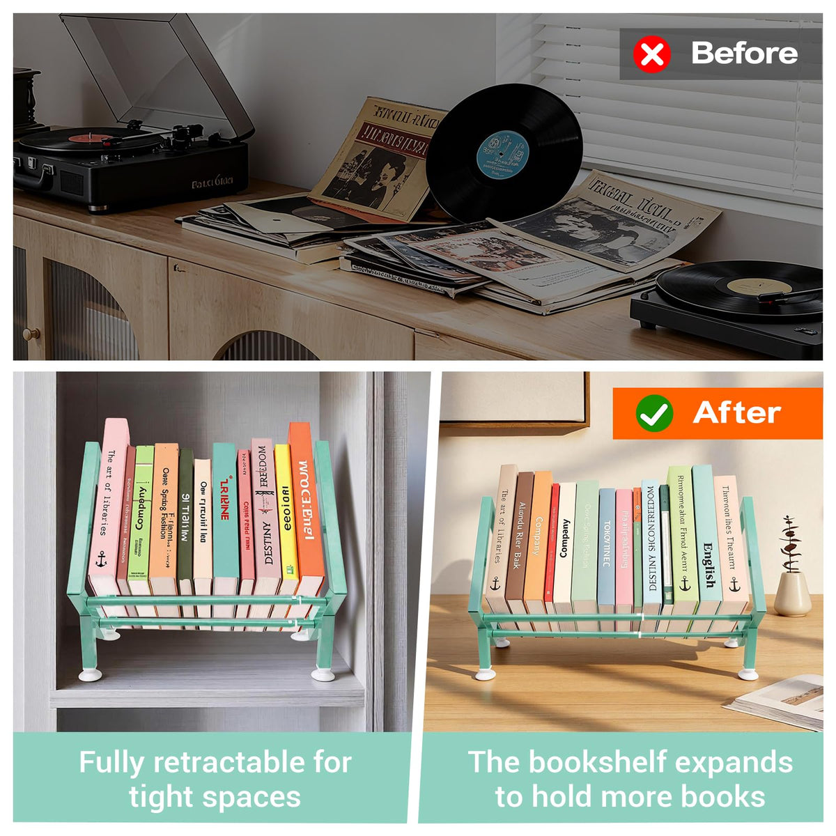 Expandable Desktop Bookshelf Organizer, Small Tabletop Book Storage Rack