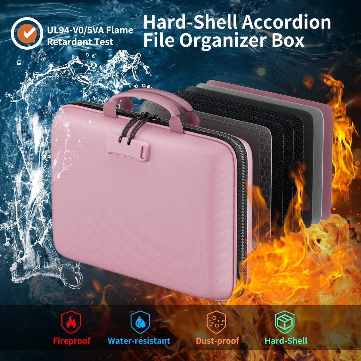 DocSafe Fireproof File Organizer with Lock, Hard-Shell Case Fireproof Document Box with 13 Pocket