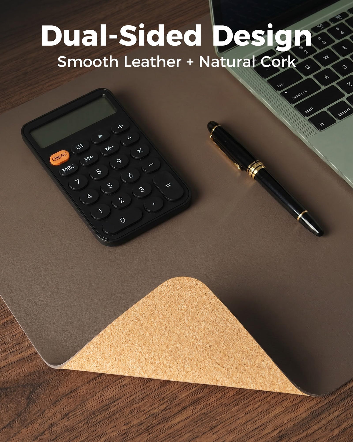 Aothia Dual-Sided Desk Pad - Leather Desk Mat, Natural Cork Desk Pad Protector, Large Mouse Pad for