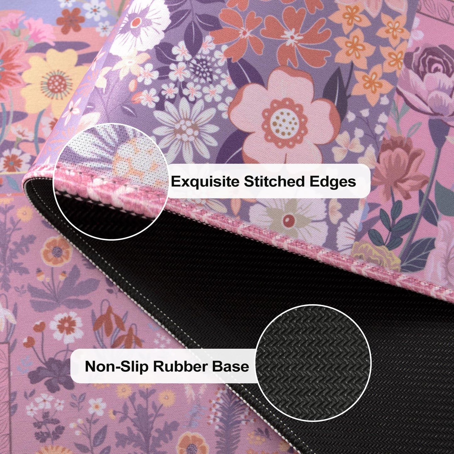 iCasso Floral Desk Pad Mat, Large Mouse Pad, Rose Pink