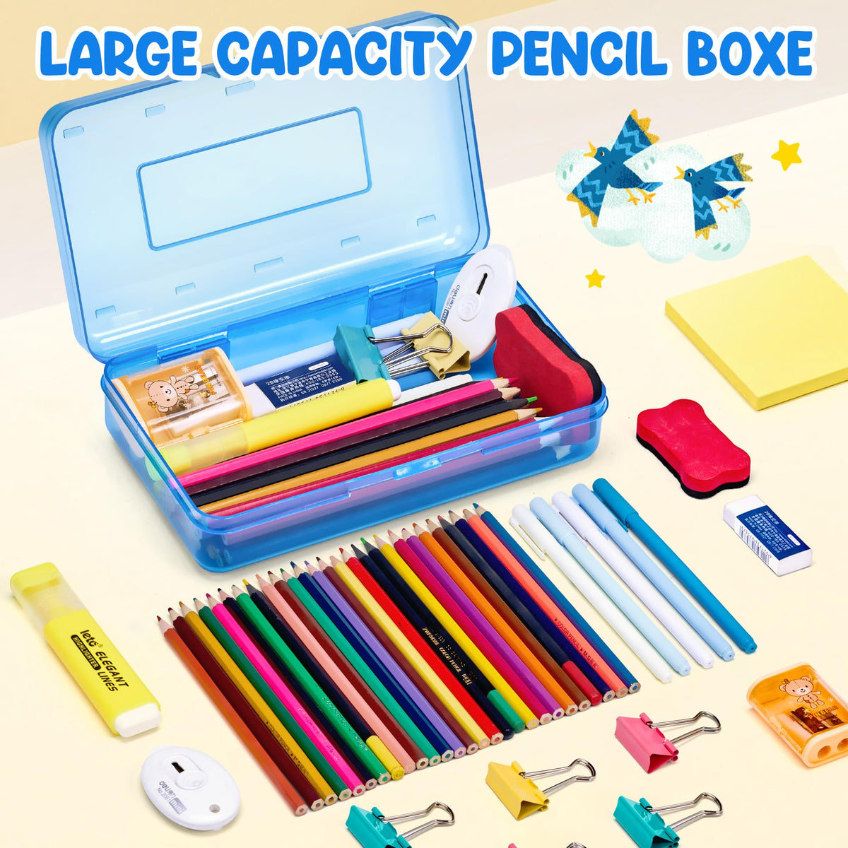 GAMENOTE Plastic Pencil Box with Snap-tight Lid, (Blue/Green/Pink) 6Pack