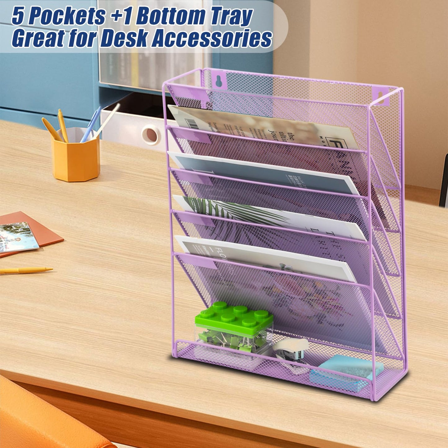 EASEPRES Desk File Organizer Mesh 6 Tier, Hanging Wall Mount Document Organization Stand, Desktop
