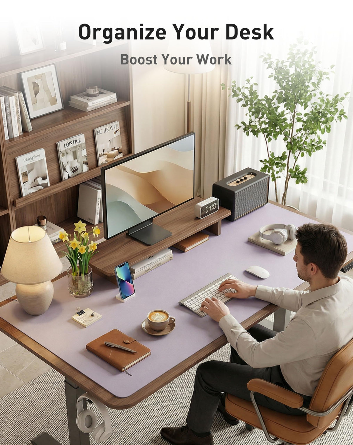 Aothia Faux Leather Desk Mat - Large Mouse Pad, Non-Slip PU Leather Blotter, Waterproof Writing