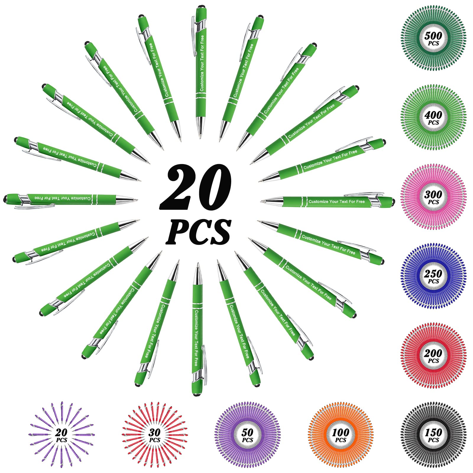 Max 500 Pcs Personalized Pens Bulk, Custom Pens with Free Engraving, Customized Stylus Tip