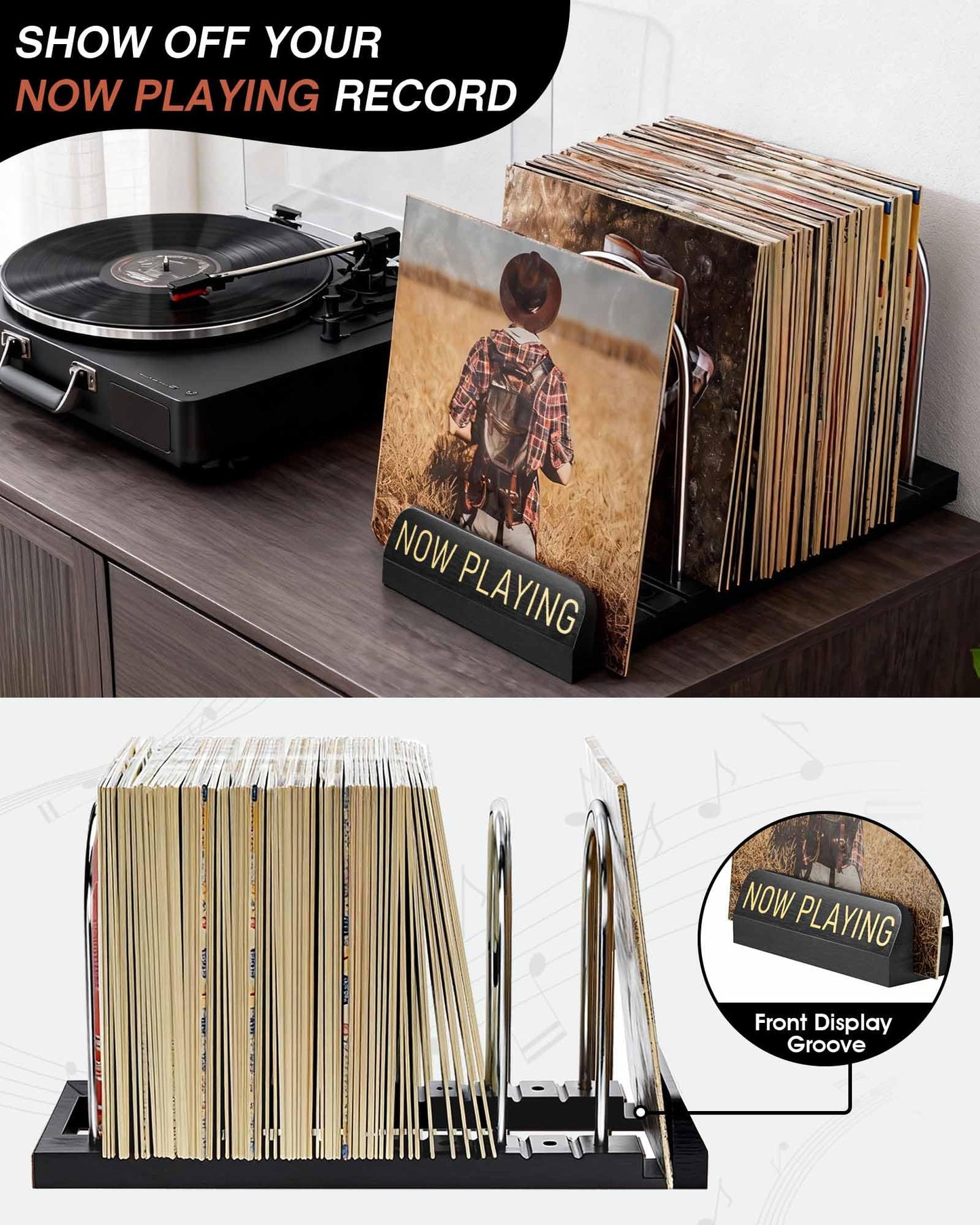 BS-VOG Now Playing Vinyl Record Holder Storage Fits 50 LPs, Gift Package