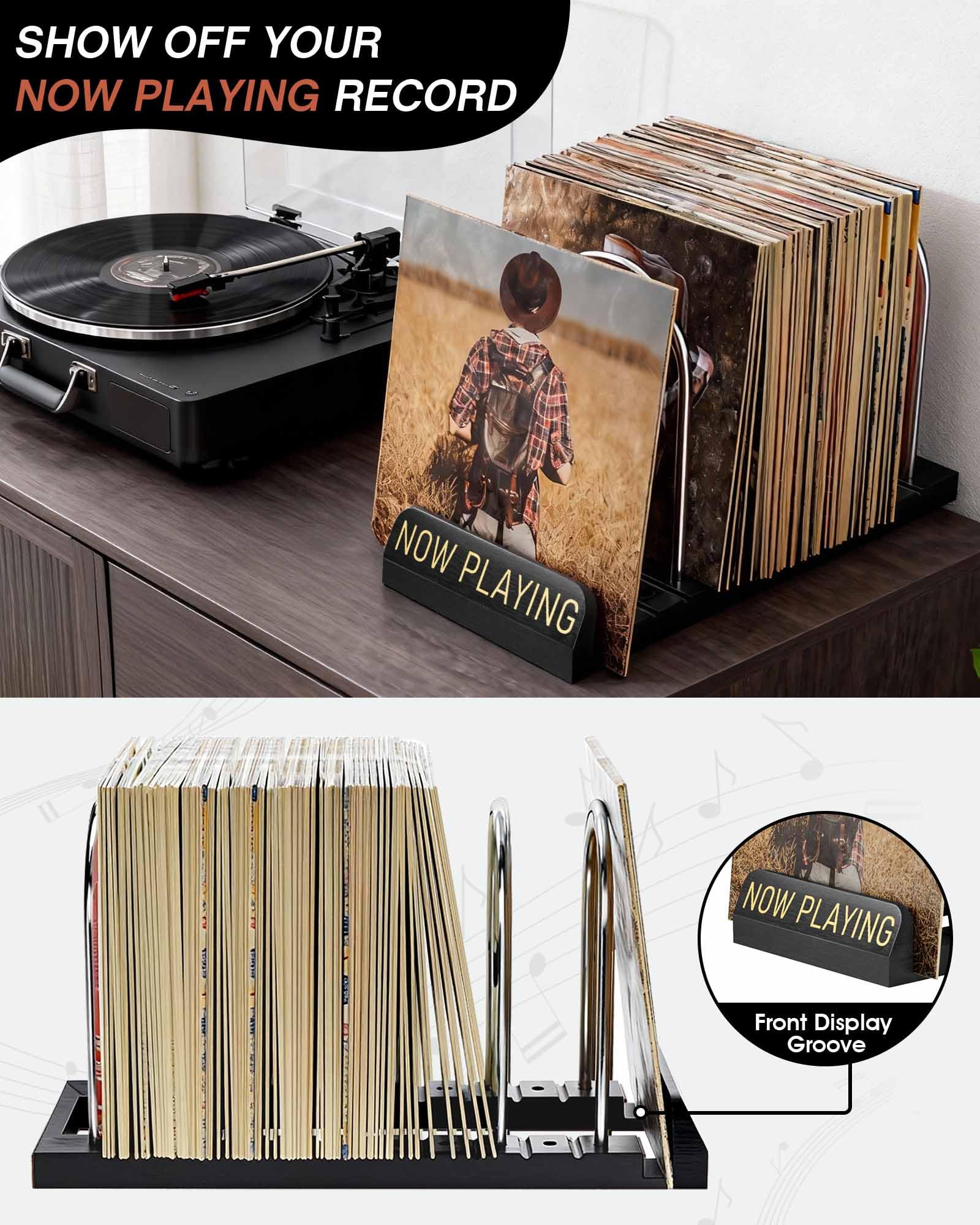 BS-VOG Now Playing Vinyl Record Holder Storage Fits 50 LPs, Gift Package