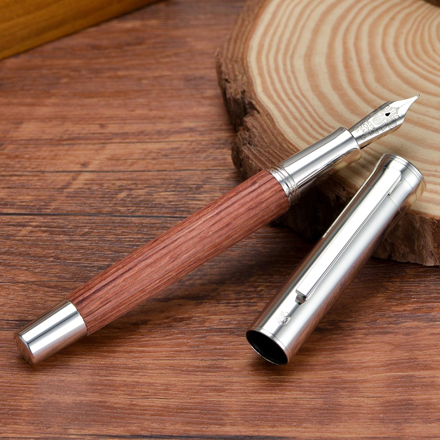HONG DIAN 1866 Fountain Pen, Iridium Extra Fine Soft Nib Chinese Knot Carving, Retro Design Bubinga