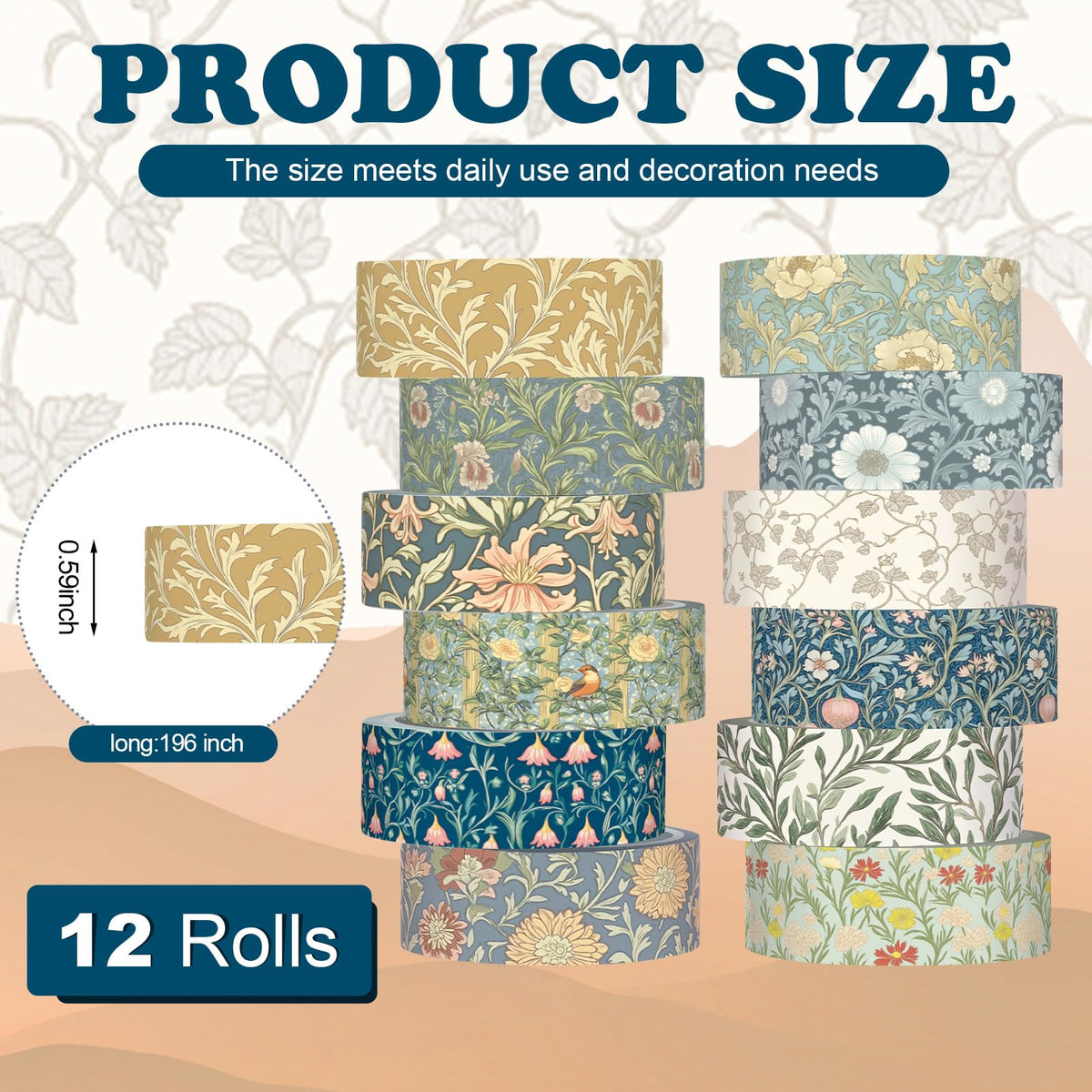 YooNotee 12 Rolls Floral Washi Tape Set,Earthy Tones,William Morris