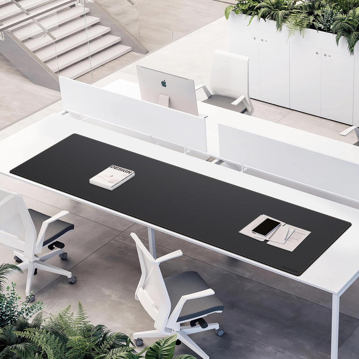 MAIDERN Cork & Leather Desk Mat, 74.8” x 19.6” Reversible Desk Pad(Black)