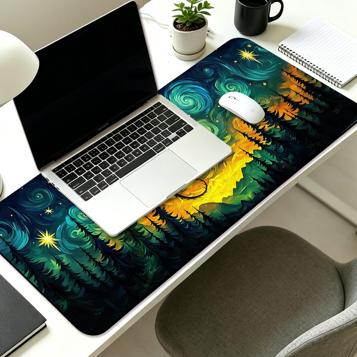 JIANG100 Starry Night Forest Dragon Gaming Desk Mat, XL Extended Mouse Pad