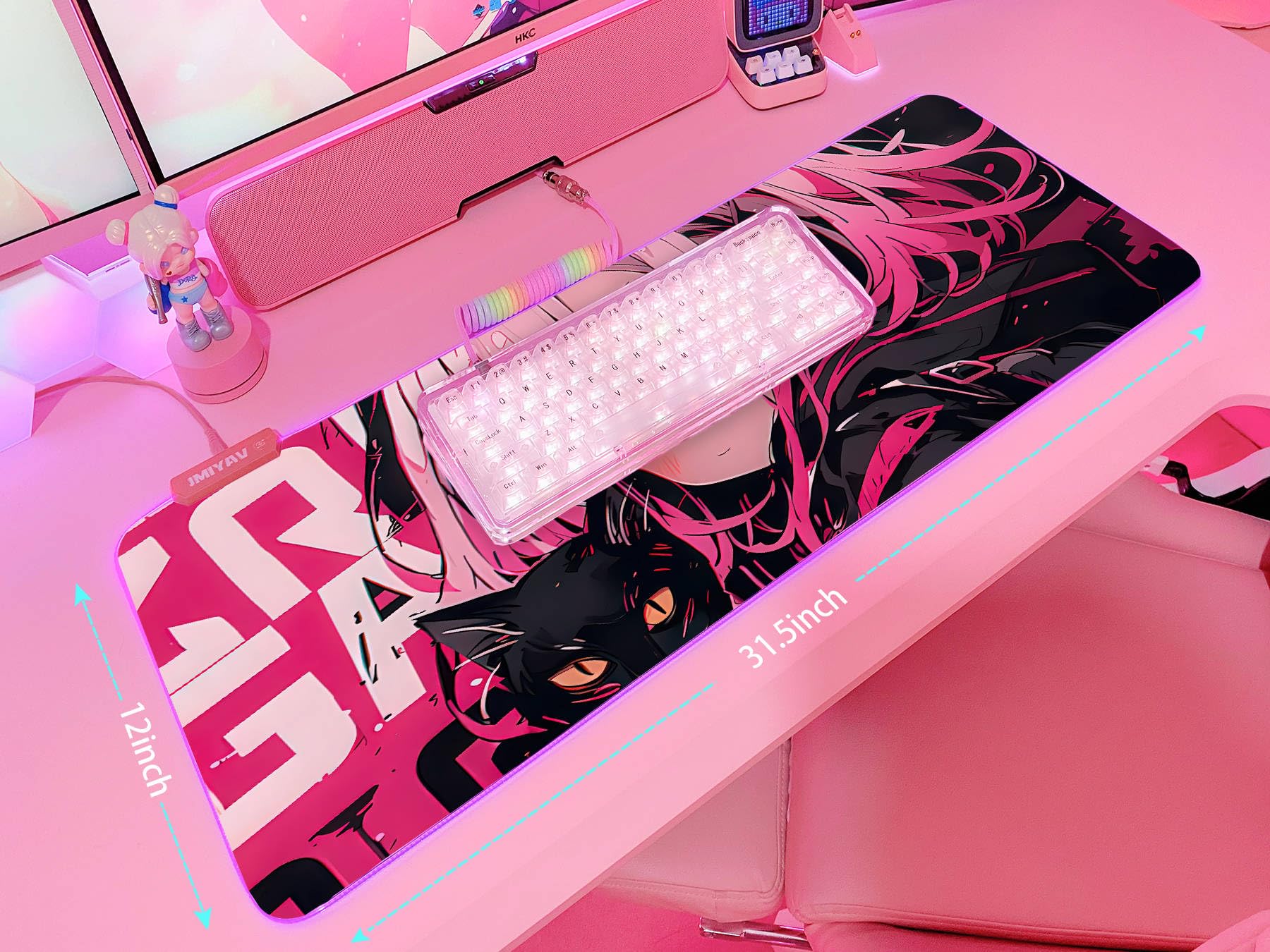 JMIYAV Pink RGB Gaming Mouse Pad 31.5x12 Inch PC XL Large Extended Glowing Led Light Up Desk Pad