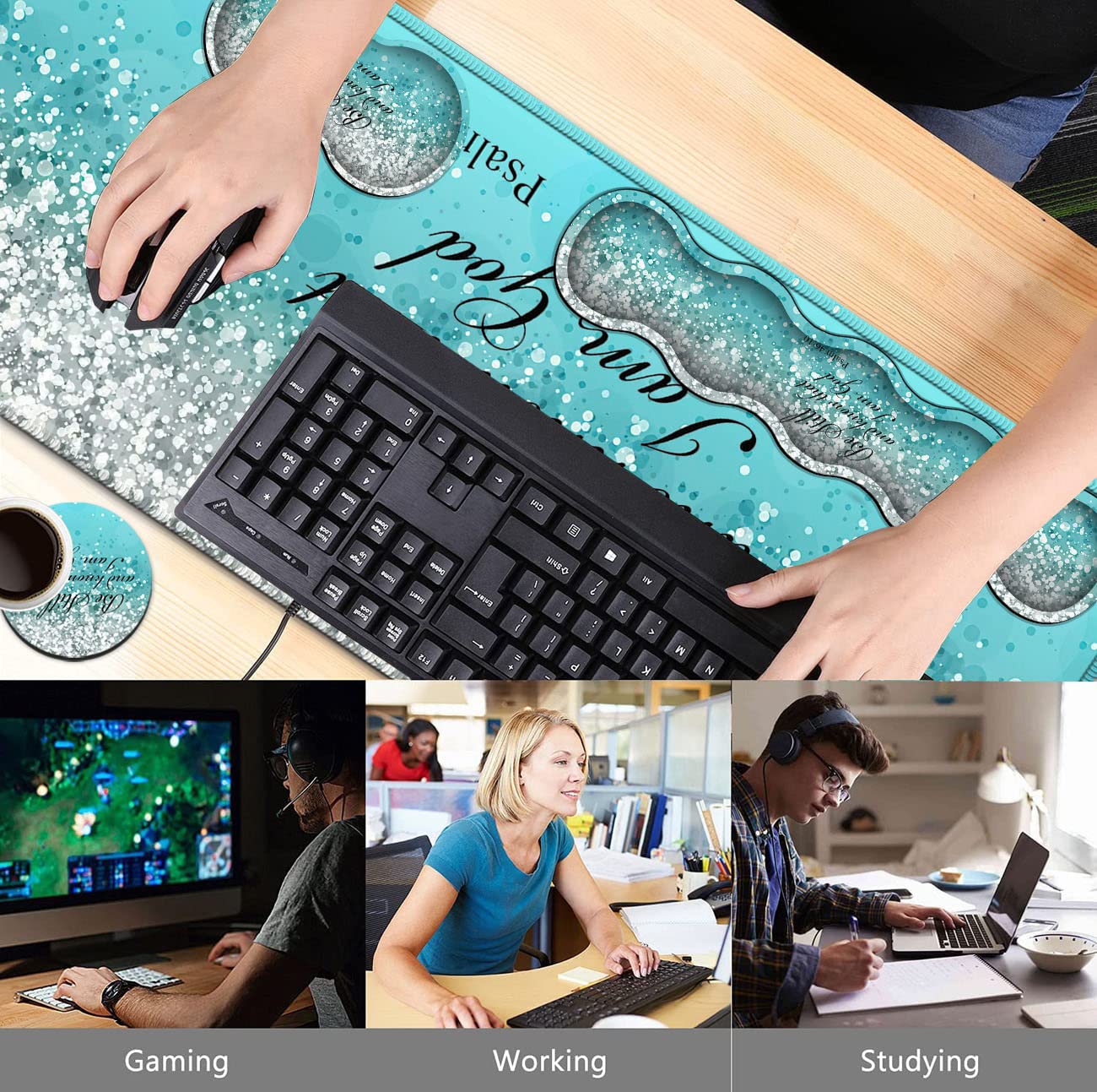 Keyboard Mouse Pad Set,Extended Gaming Mouse Pad + Memory Foam Keyboard Wrist Rest Support, Psalm