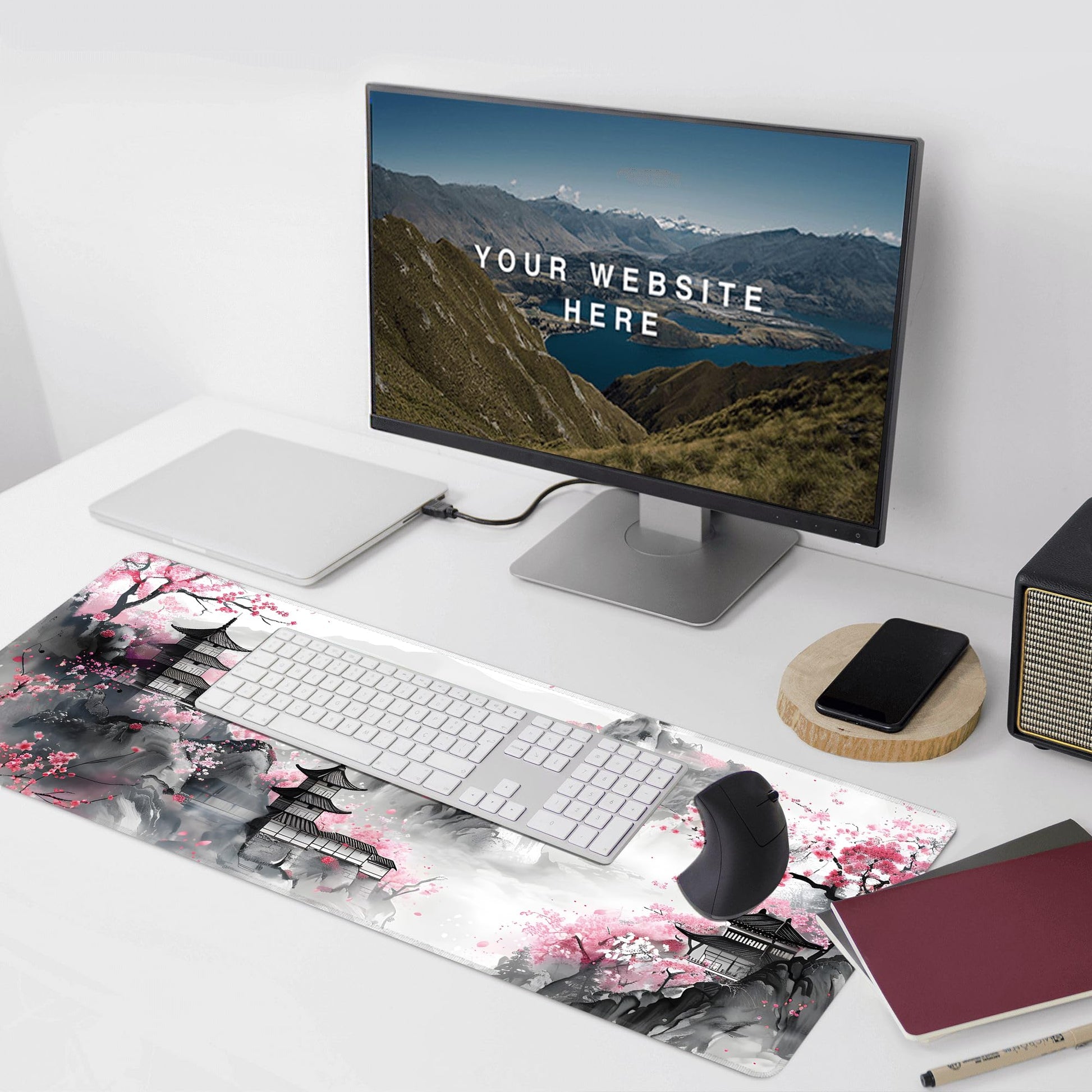 Japanese Cherry Blossom Large Mouse Pad,Gaming Keyboard Desk Pad,Extended Mouse Mat Non-Slip Rubber