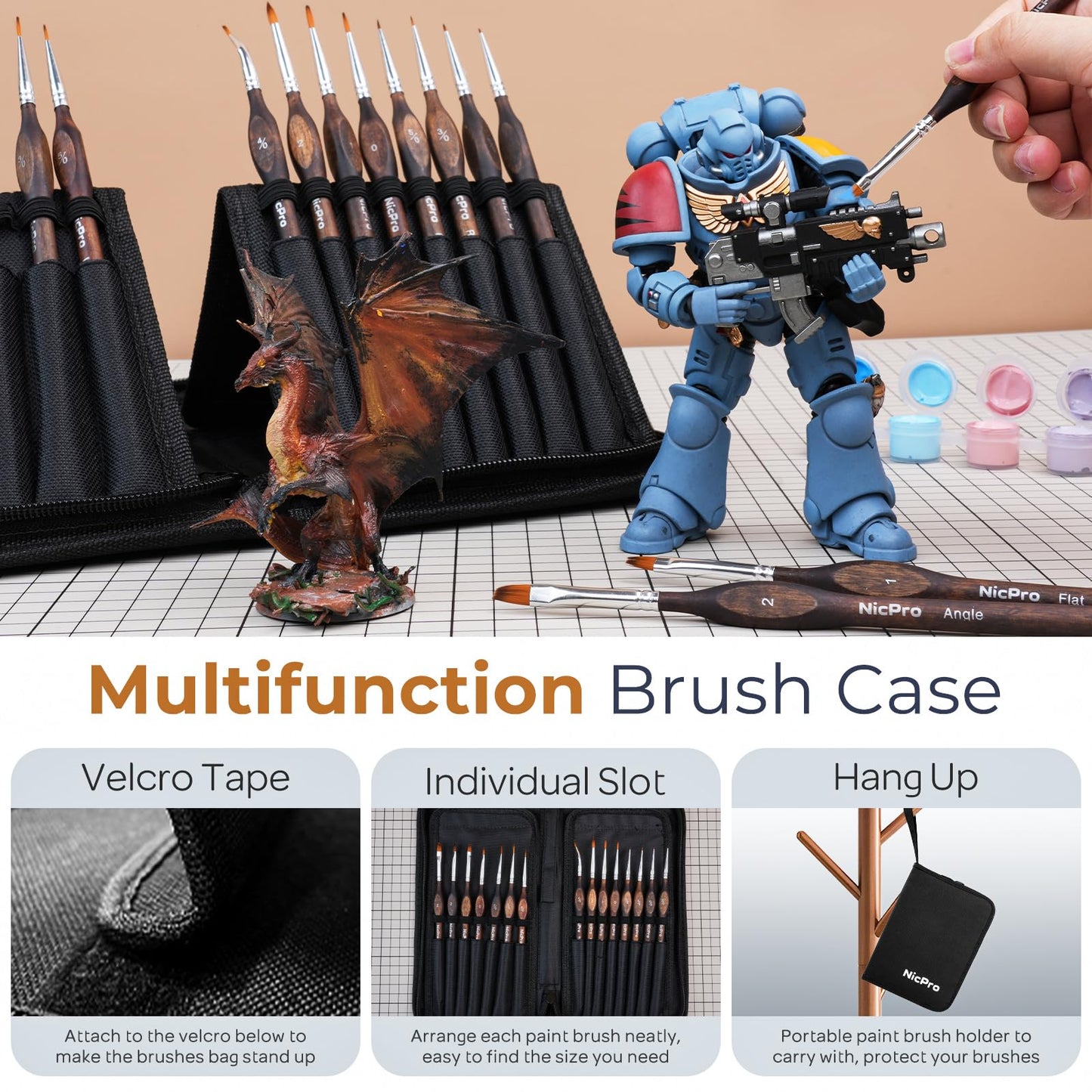 Nicpro Miniature Paint Brushes - 15PCS Model Paint Brush Set with Nylon Case for Acrylic Oil
